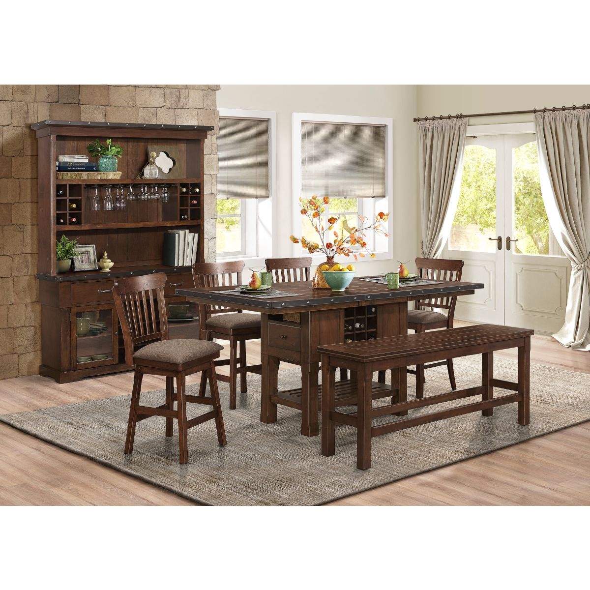 Schleiger - Counter Height Bench - Brown