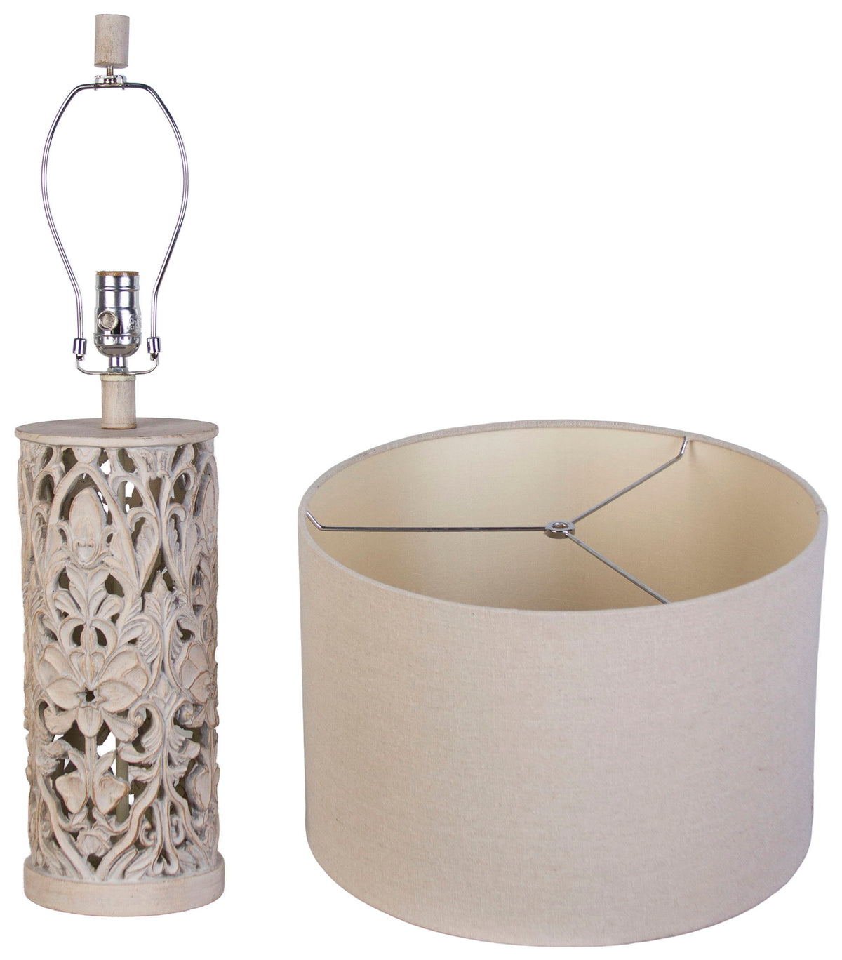 Ivory Trellis - 26 X 15 - Polyresin Table Lamp (Set of 2) - Distressed White