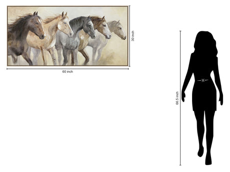 "Galloping Spirits" Hand-Embellished Canvas In Frame - Natural / Earthy