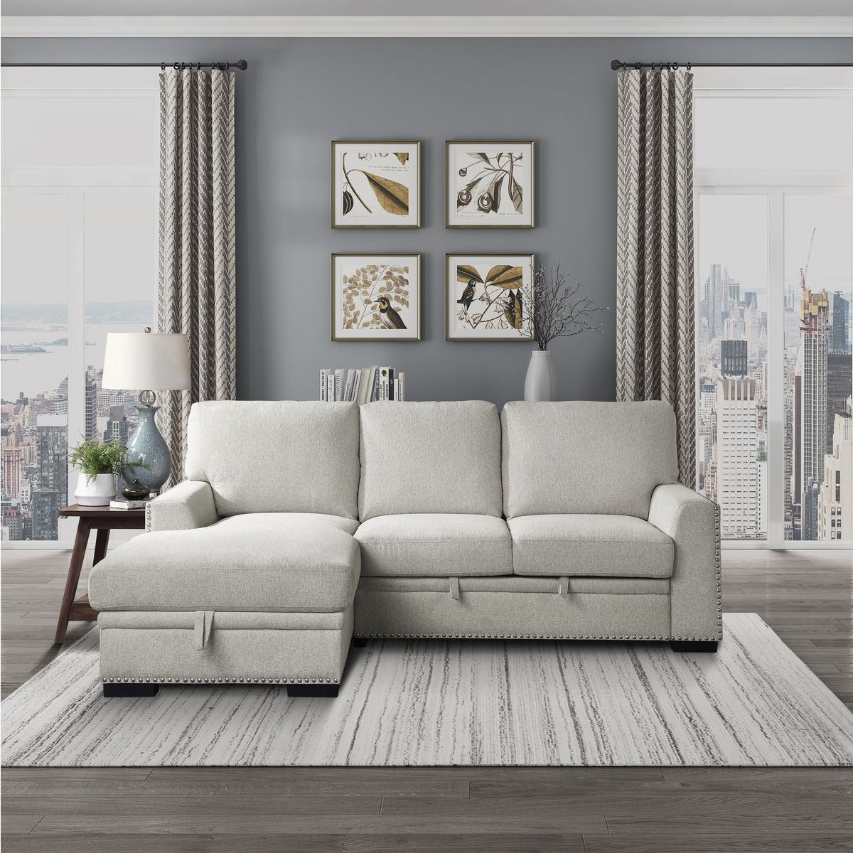 Morelia - 2 Piece Sectional With Pull-Out Bed And Chaise With Hidden Storage