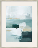 "Tranquil Horizons II" Framed Canvas Under Acrylic - Teal / Beige / Ivory