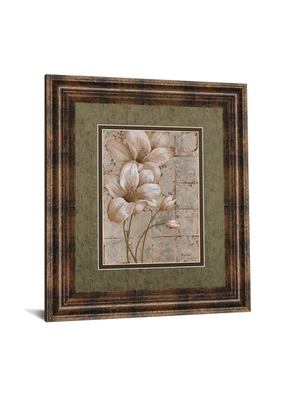 Lilies On Silver I By Vivian Flasch - Framed Print Wall Art - Light Brown
