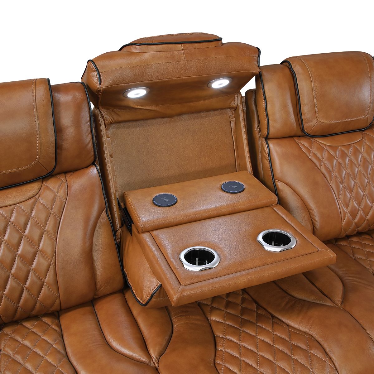 Apex - Power Double Reclining Sofa With Center Drop-Down Cup Holders, Power Headrests, Storage Arms With Cup Holders, Reading Lights, Wireless Charger, Air Massage And Heat, LED Lighting And Charging Ports