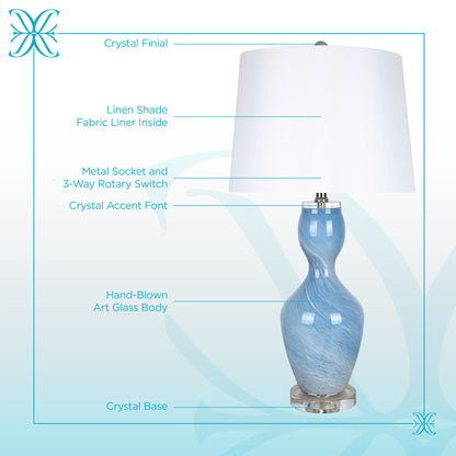 "Azure Elegance" Art Glass Table Lamp (Set of 2) - Blue Art Glass