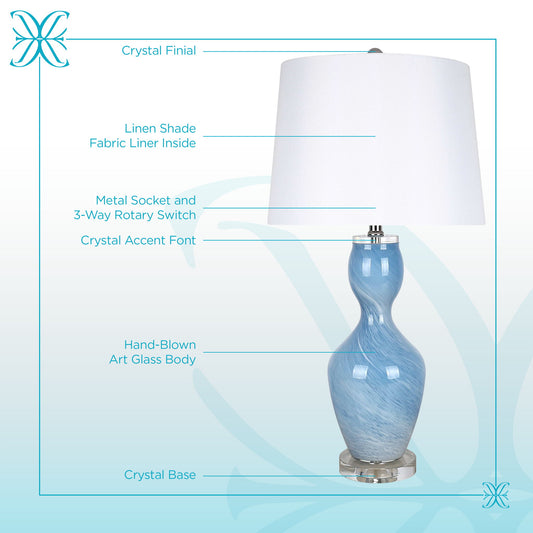 "Azure Elegance" Art Glass Table Lamp (Set of 2) - Blue Art Glass