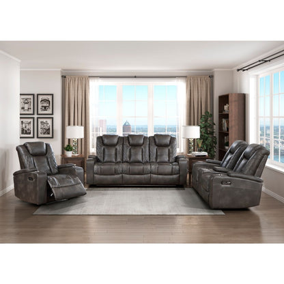 Tabor - Power Double Reclining Loveseat With Center Console, Power Headrests, Storage Arms And Cup Holders - Brownish Gray
