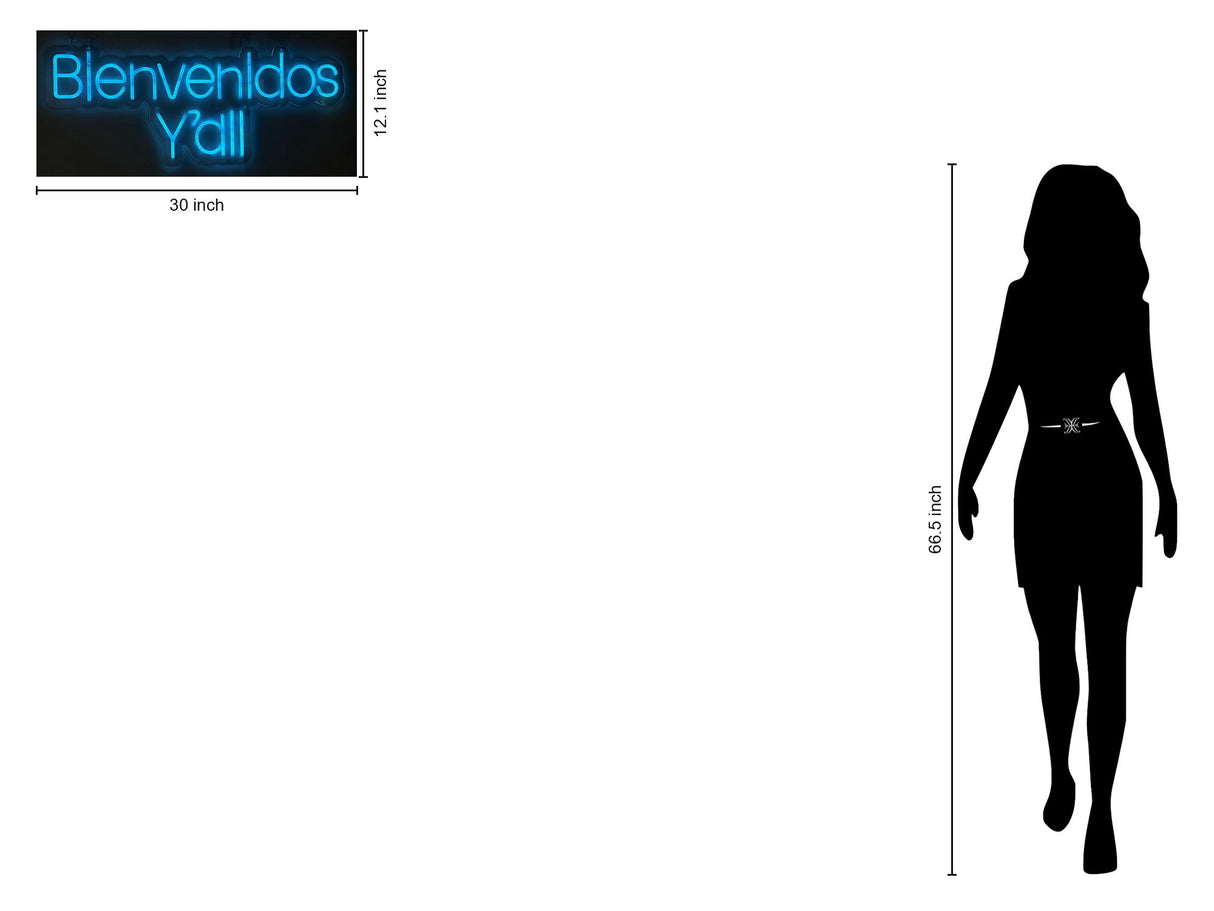 "Bienvenidos Y'All" LED Neon On Acrylic - Light Blue