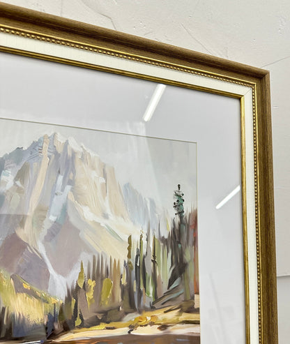 Alpine Watering I - 24 X 32 - Framed Print Under Glass - Blue, Brown, Green, Cream, Gray, White Mat, Brown Frame, Gold-Tone Frame Accents