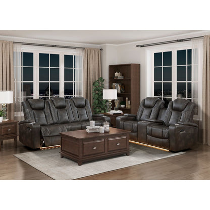 Tabor - Power Double Reclining Loveseat With Center Console, Power Headrests, Storage Arms And Cup Holders - Brownish Gray