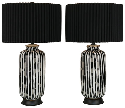 Ink Cadence - 30 X 17 - Ceramic Table Lamp (Set of 2) - Monochrome Brushstroke