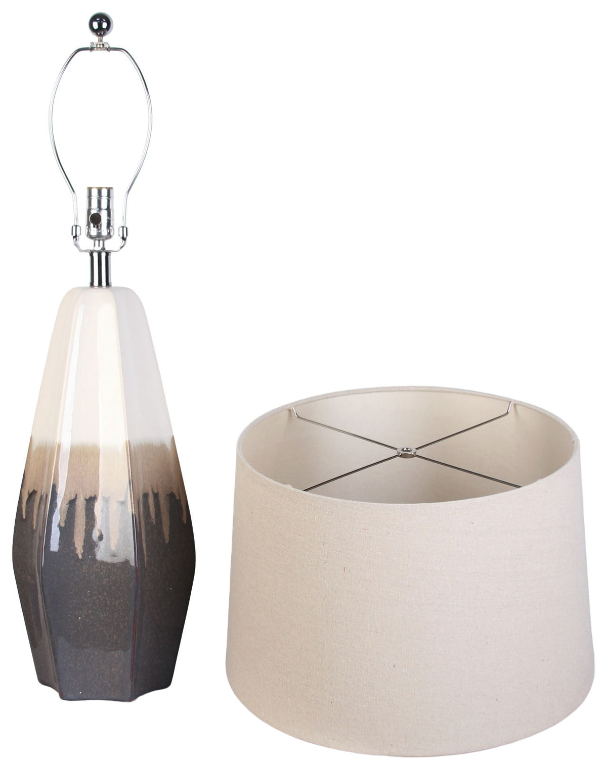 Ashen Cascade - 32 X 17 - Ceramic Table Lamp (Set of 2) - Ivory Mushroom Charcoal Drip Glaze