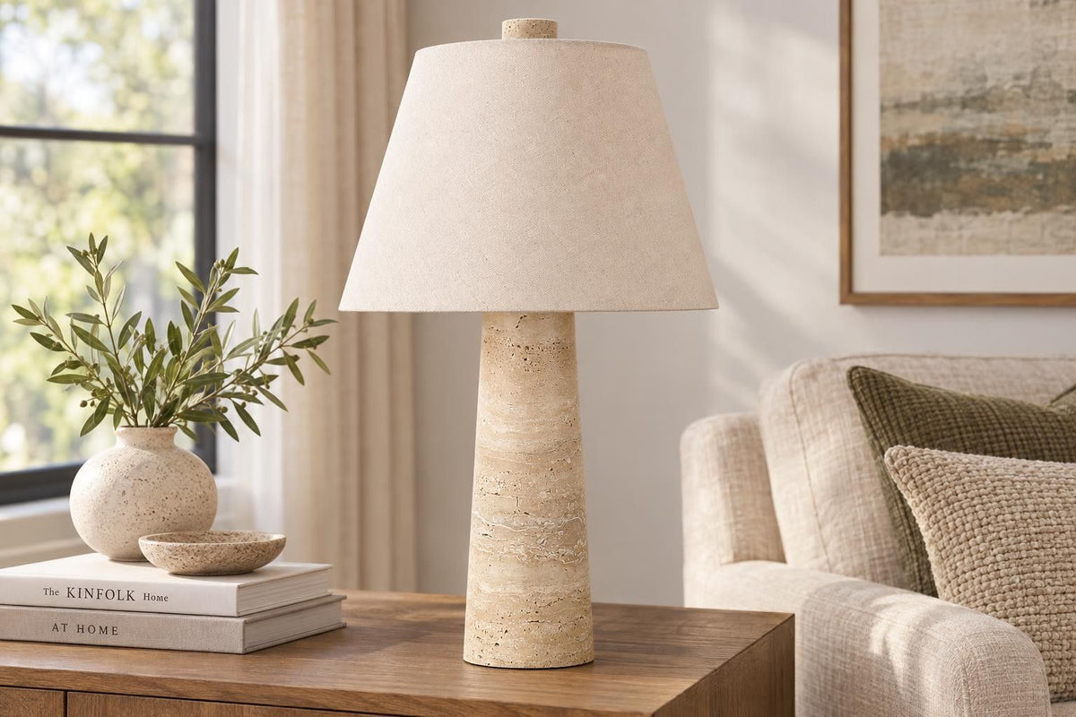 Strata Poise - 24 X 13 - Travertine Accent Lamp (Set of 2) - Natural Travertine Stone