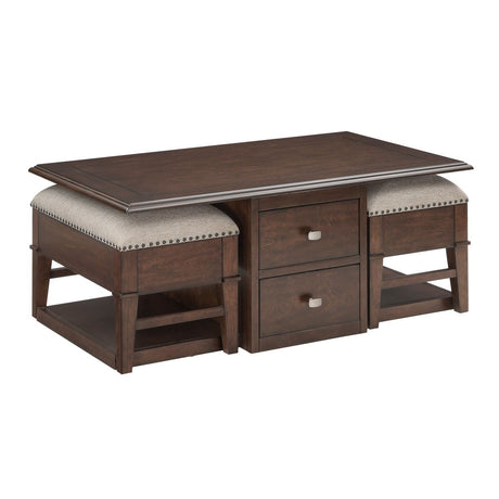 Claremore - Cocktail Table With Two Ottomans - Beige