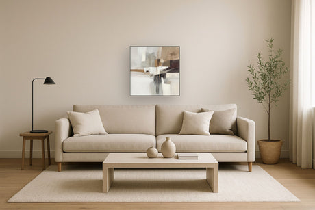 "Earthy Abstraction I" Hand-Embellished Canvas In Frame - Cream / Beige / Brown