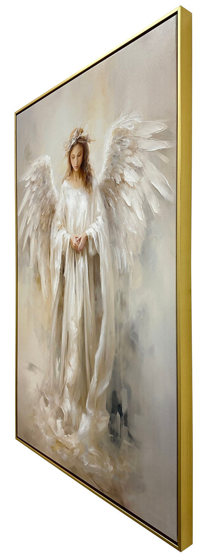 Angel Of Quiet Light - 30 X 44 - Hand-Embellished Canvas In Frame - Ivory, Beige, Gray