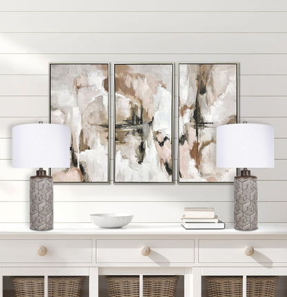 "Geometric Harmony" Ceramic Table Lamp (Set of 2) - Brown / White