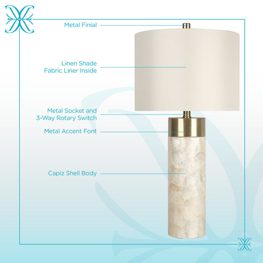 "Luminous Shell" Shell And Metal Table Lamp (Set of 2) - Natural Shell / Soft Gold / Beige