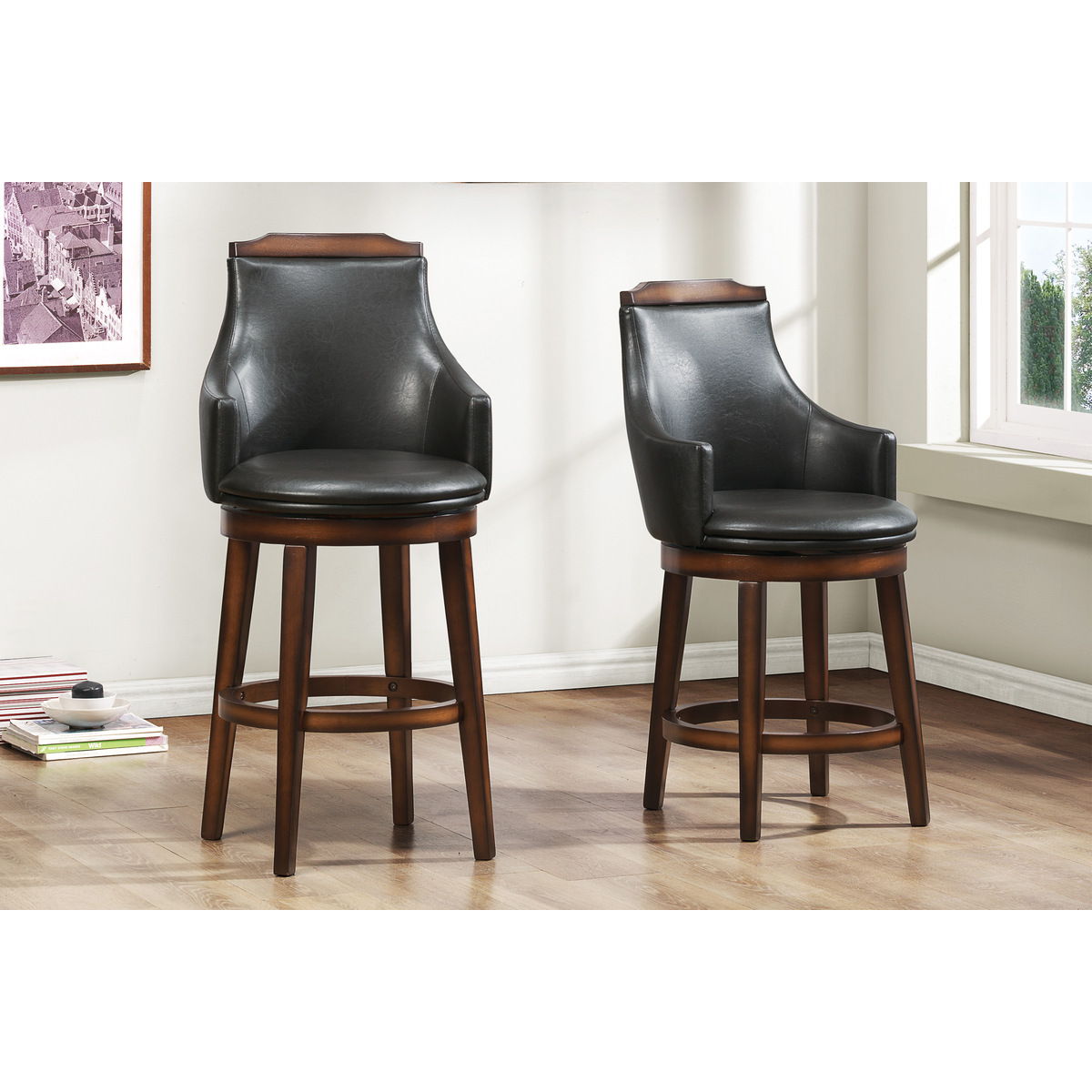 Bayshore - Swivel Pub Height Chair (Set of 2) - Dark Brown / Black