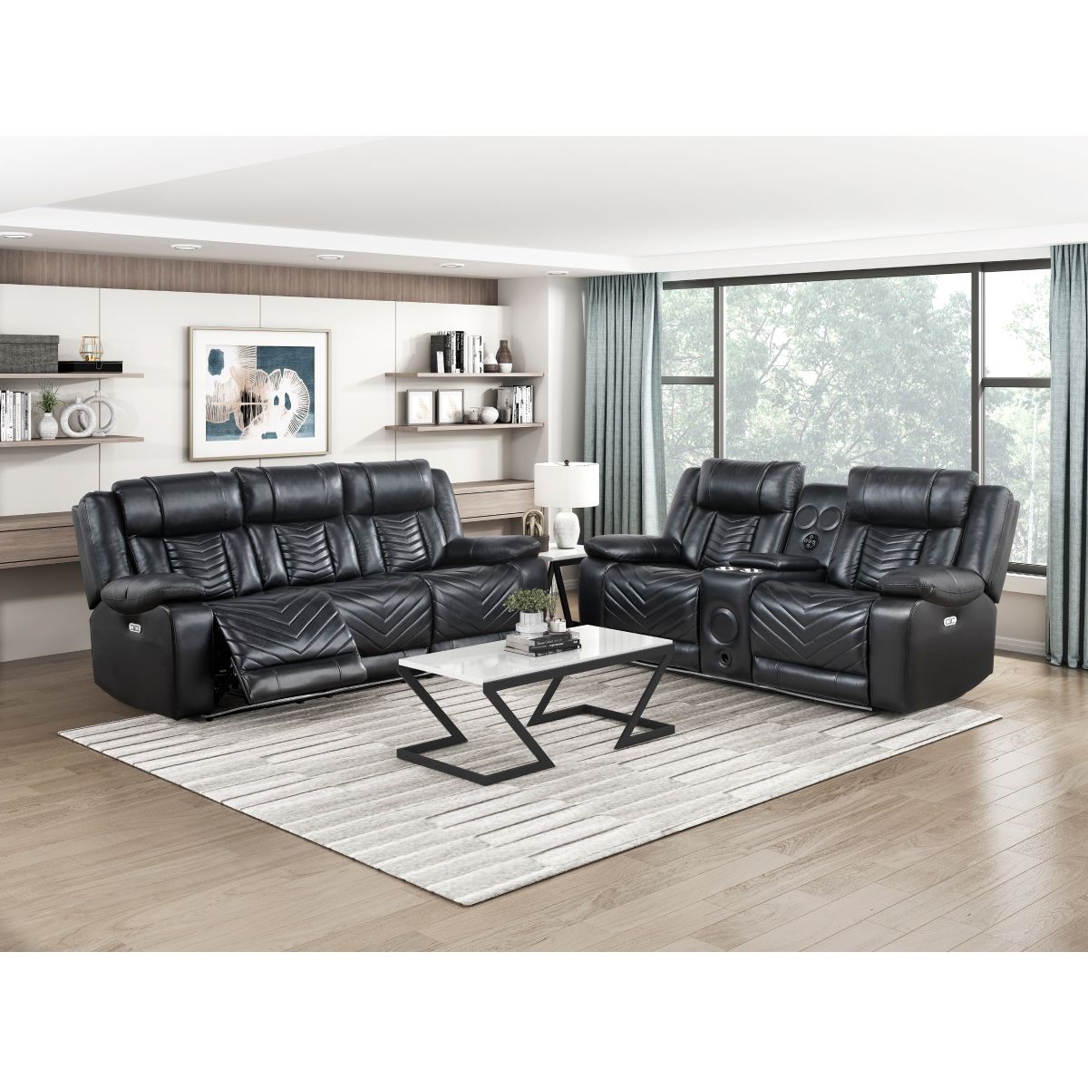 Huron - Power Double Reclining Sofa With Center Drop-Down Cup Holders, Wireless Charger, Magazine Bag, LED And Charging Ports