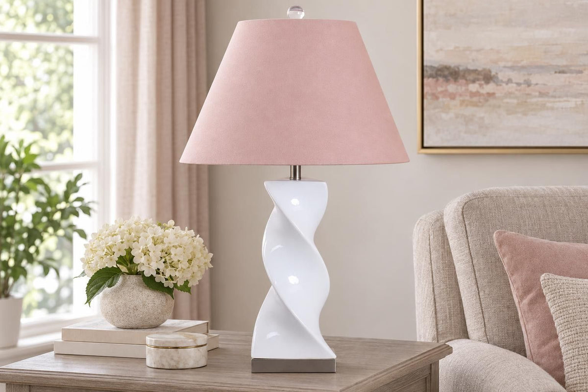 Blush Pirouette - 26 X 15 - Ceramic Table Lamp (Set of 2) - Glossy White