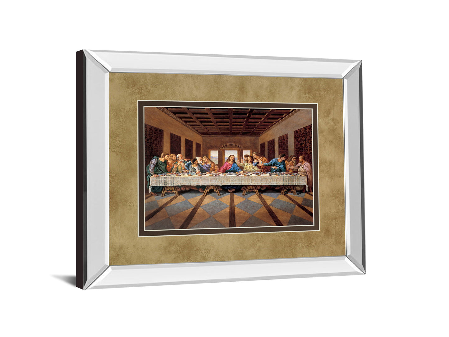 Last Supper - Mirror Framed Print Wall Art - Light Brown