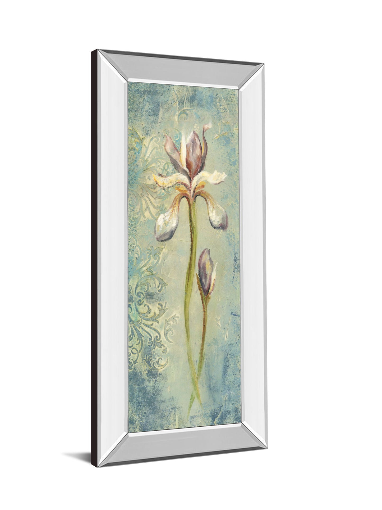 Floral Xi By Lee Hazel - Mirror Framed Print Wall Art - Light Blue