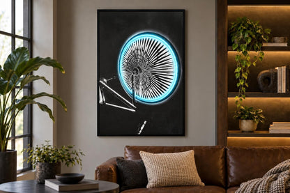 Chromatic Spokes - 32 X 48 - Hand-Embellished Color Changing Neon Canvas - Black