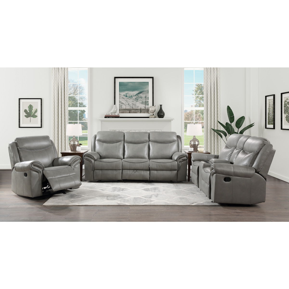 Aram - Double Reclining Sofa With Center Drop-Down Cup Holders, Receptacles, Hidden Drawer And USB Ports