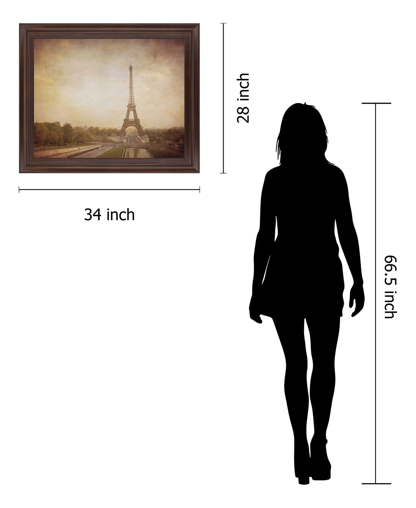 Sepia Eiffel View - 28" x 34" Framed Wall Art - Dark Brown