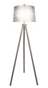 "Luxe Tripod Elegance" Faux Leather Wrap Floor Lamp - Greige / Soft Gold