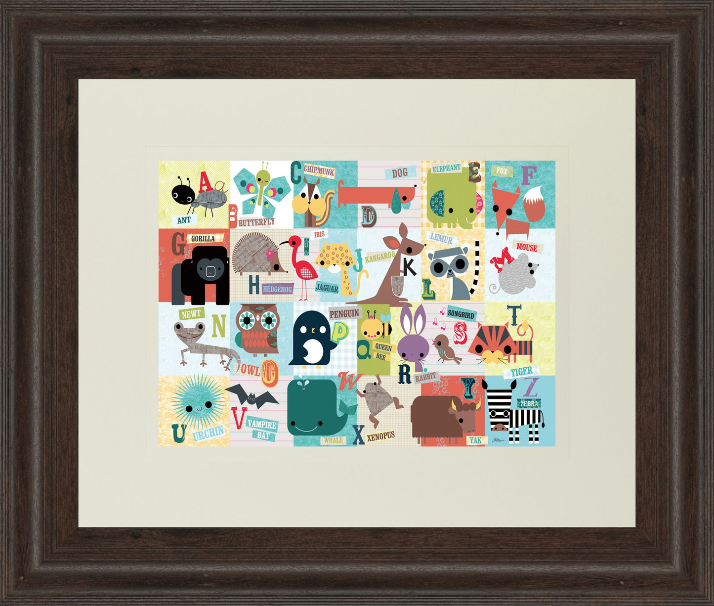 Animal Abc By Julian Phillips - Framed Print Wall Art - Beige