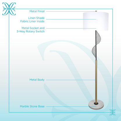 Spiral Radiance I Metal & Marble Floor Lamp - Matte Black / Soft Gold