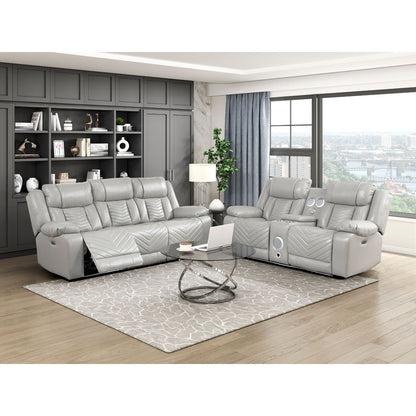 Huron - Power Double Reclining Sofa With Center Drop-Down Cup Holders, Wireless Charger, Magazine Bag, LED And Charging Ports