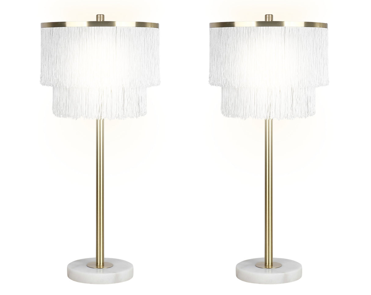"Tassel Elegance II" Metal Table Lamp (Set of 2) - Soft Gold / White