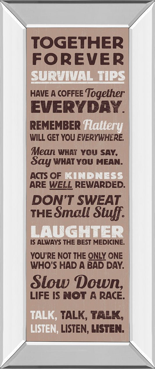 Survival Tips I By The Vintage Collection - Mirror Framed Print Wall Art - Light Brown