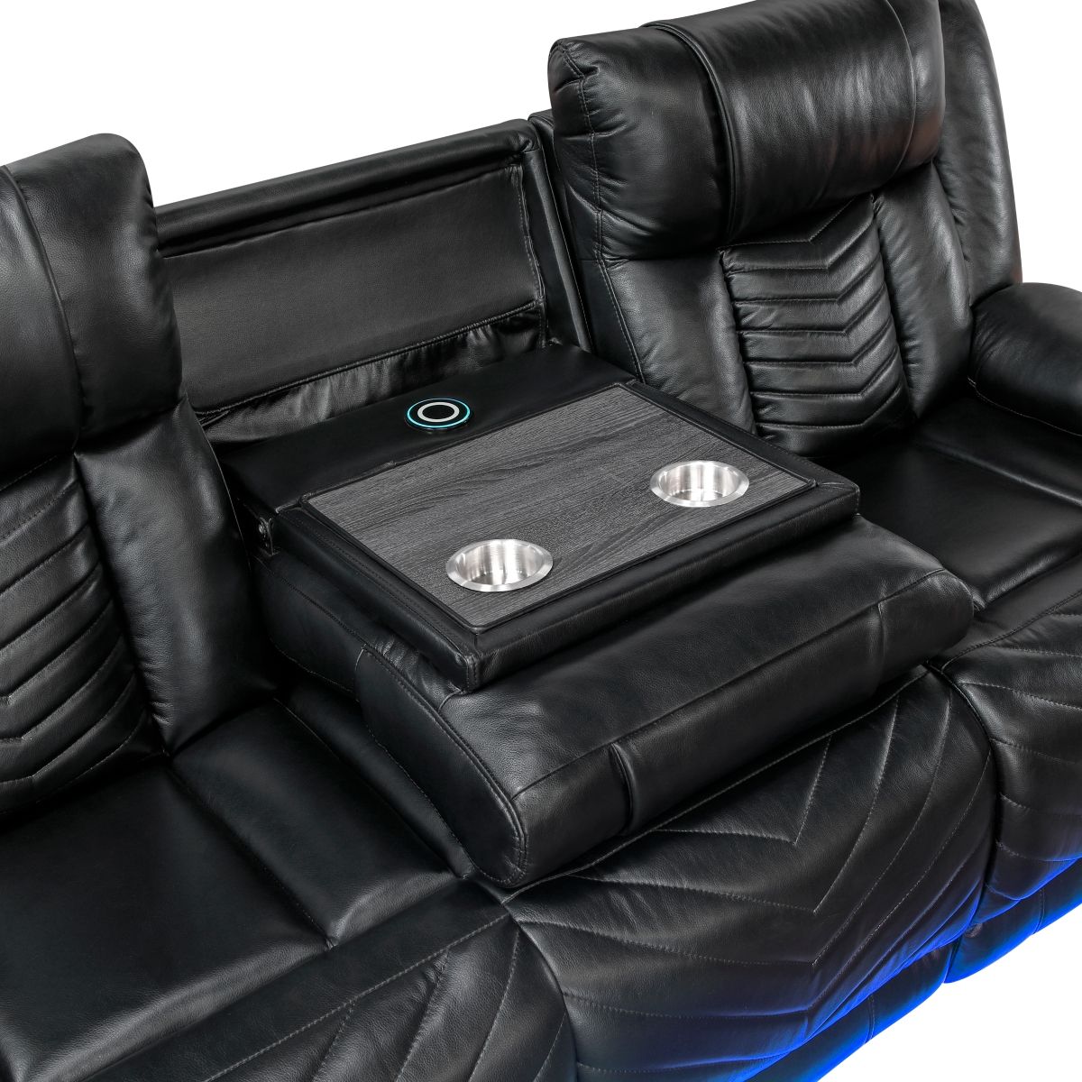 Huron - Power Double Reclining Sofa With Center Drop-Down Cup Holders, Wireless Charger, Magazine Bag, LED And Charging Ports