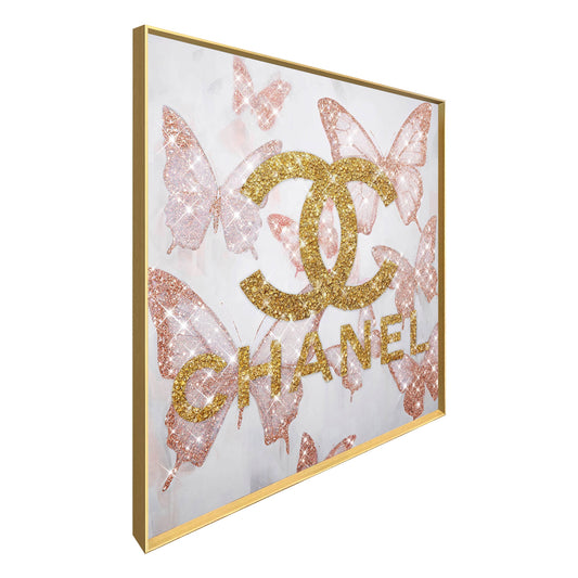 Glam Flutter II Gloss Canvas With Rocks In Frame - Blush / Gold