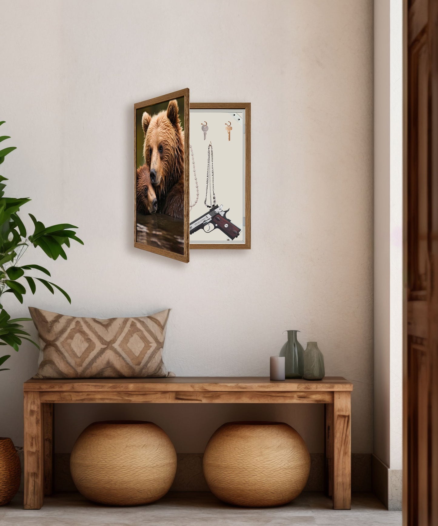 Wildlife & Meadowscape - 17" x 21" Framed Wall Art - Dark Brown