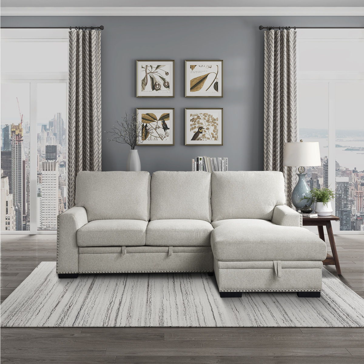 Morelia - 2 Piece Sectional With Pull-Out Bed And Chaise With Hidden Storage