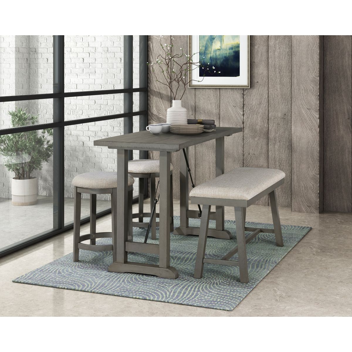 Auburndale - Counter Height Bench - Dark Gray / Beige