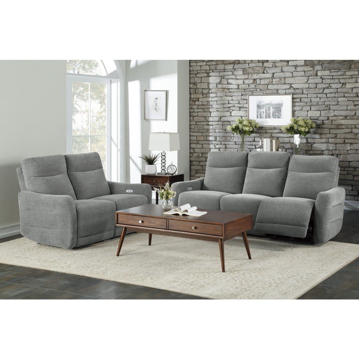 Edition - Power Double Lay Flat Reclining Loveseat With Power Headrests And USB Ports - Dove Gray