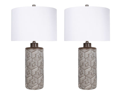 "Geometric Harmony" Ceramic Table Lamp (Set of 2) - Brown / White