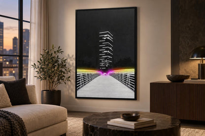 Electric Promenade - 32 X 48 - Hand-Embellished Color Changing Neon Canva - Black