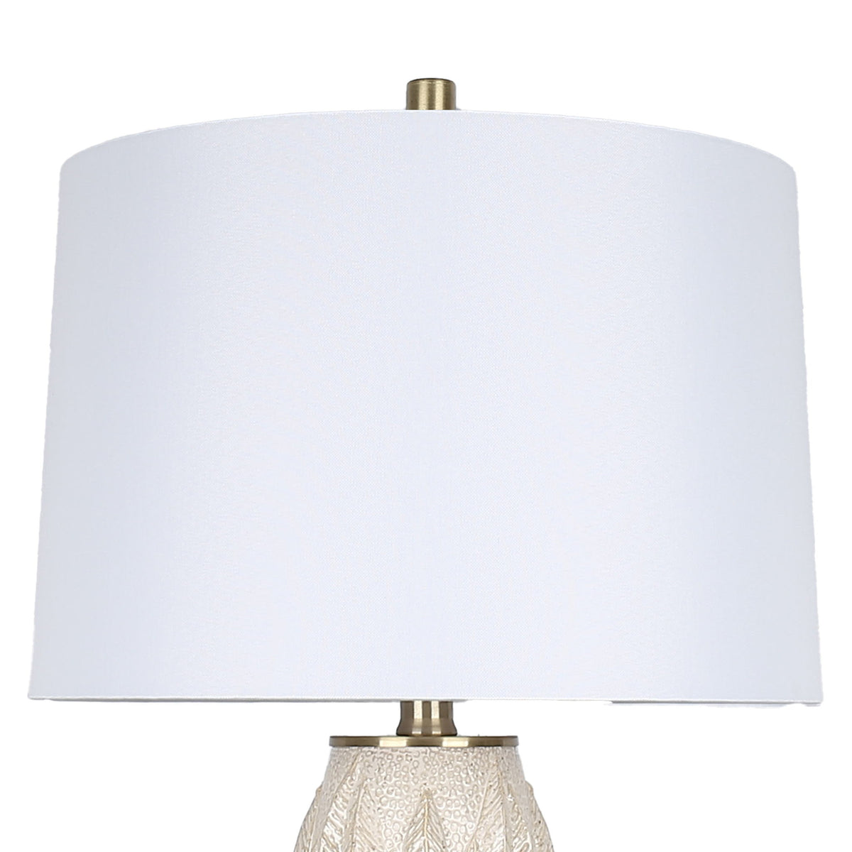 Textured Leaves Carved Ceramic & Metal Table Lamp (Set of 2) - Beige / Soft Gold