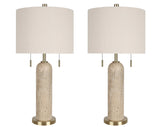 "Travertine Elegance" Travertine Table Lamp (Set of 2) - Travertine / Soft Gold