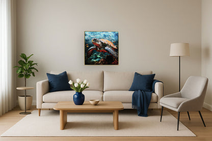 Azure Tide Turtle - 21" x 21" Framed Wall Art - Blue