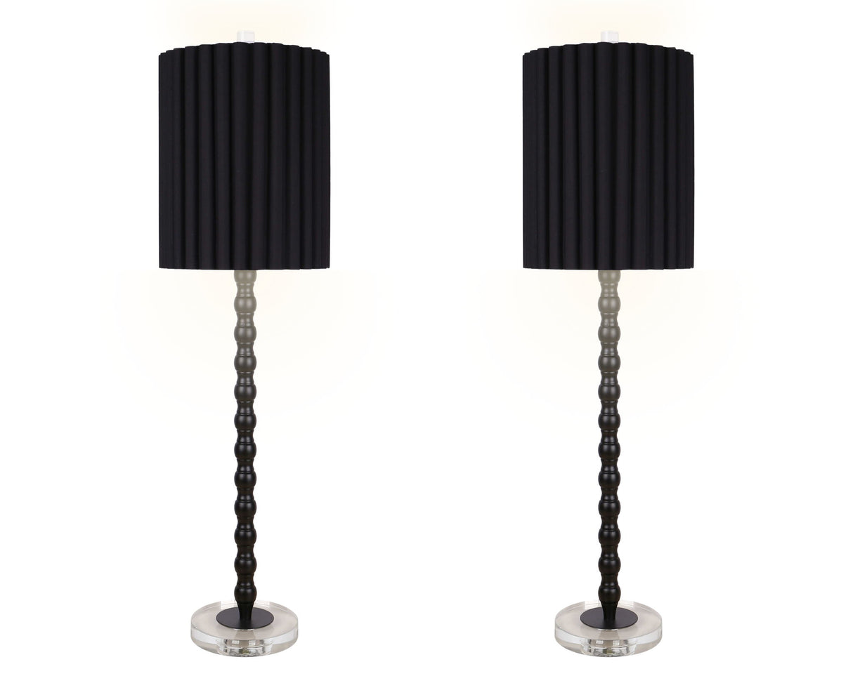 "Obsidian Elegance" Metal Buffet Lamp (Set of 2) - Black / Clear Crystal