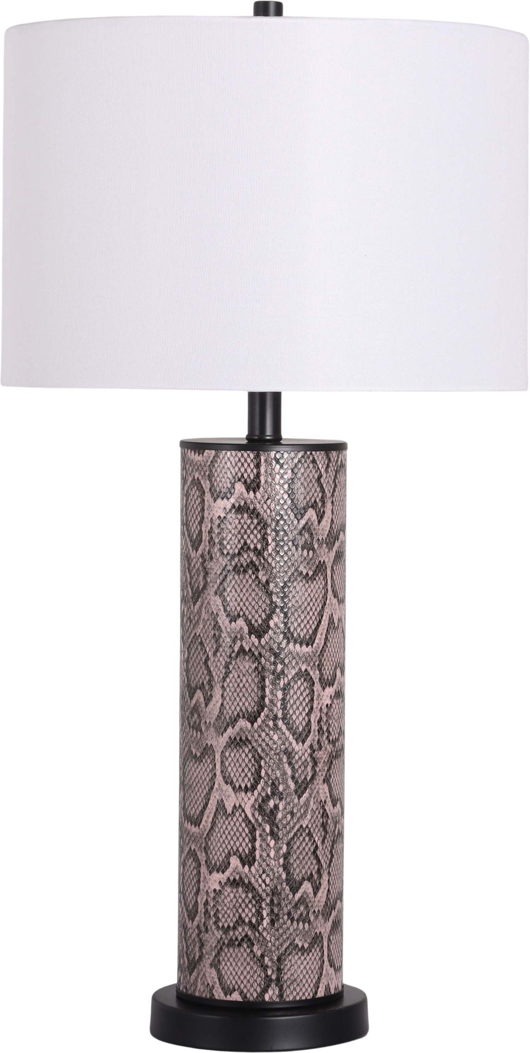 "Serpent Elegance" Faux Leather Table Lamp With Metal Base (Set of 2) - Snake Skin / Asb Gray