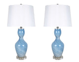 "Azure Elegance" Art Glass Table Lamp (Set of 2) - Blue Art Glass