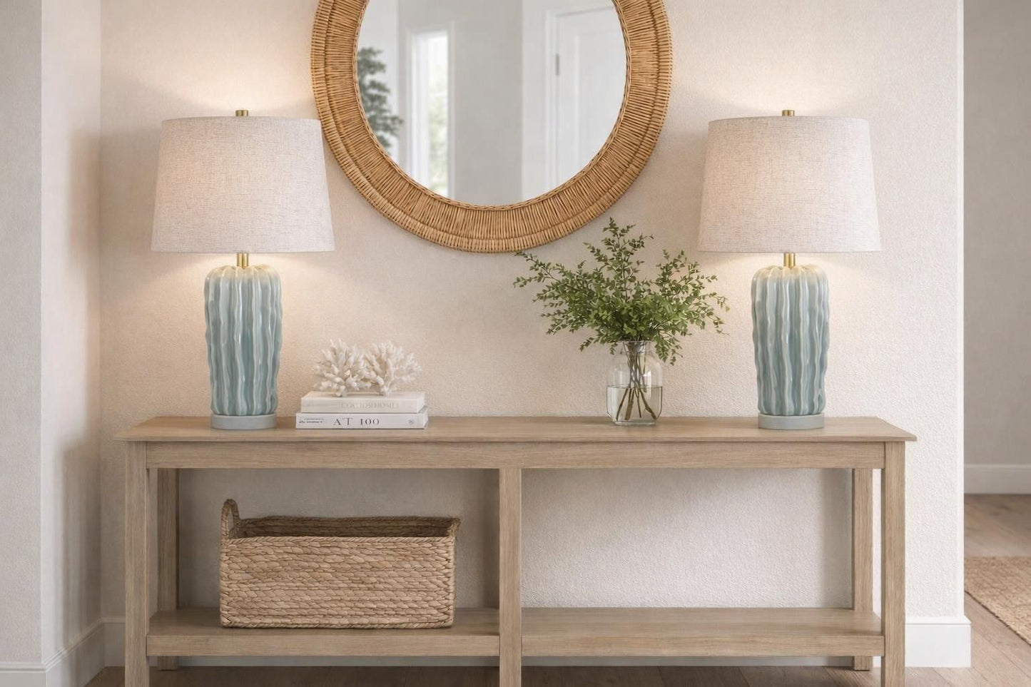 Wave Crest Ceramic & Frosted Crystal Table Lamp (Set of 2) - Glacier Blue / Frosted Crystal